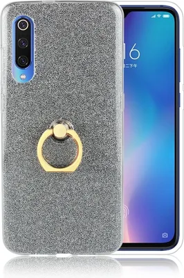 Produktbild von Mobigear Glitter Ring Xiaomi Mi 9 Hülle Flexibles TPU Backcover mit Ringhalter - Schwarz
