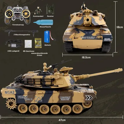 Produktbild von RC-Auto Ferngesteuerter Panzer 2,4 GHz, RC Tank Spielzeug mit Schussfunktion