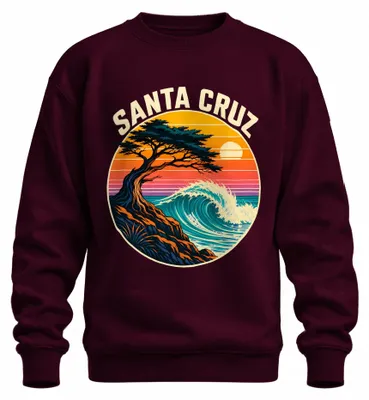 Produktbild von Santa Cruz Kalifornien Surfen Ozean Welle Strand Retro USA Sweatshirt Pullover, Burgundy, S