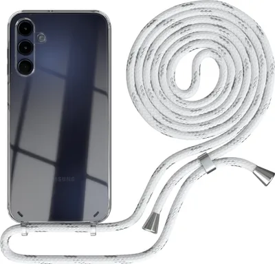 Produktbild von EAZY CASE Handykette kompatibel mit Samsung Galaxy A15, Handyhülle mit Umhängeband, Handykordel, Schutzhülle Clear, Band in Weiß