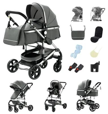 Productafbeelding van Babywagen, 3-in-1 ontwerp, lichtgewicht aluminium frame, kleur: grijs (modelnummer: H739)