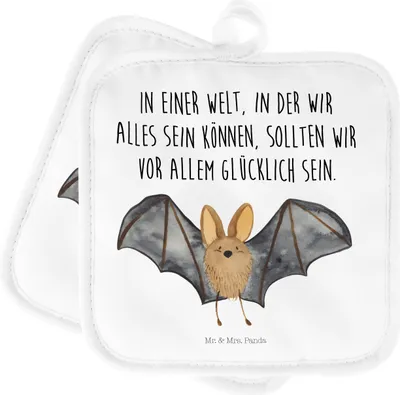 Produktbild von Mr. & Mrs. Panda Topflappen Fledermaus Flügel - Weiß - Geschenk, Tiere, Ofenhandschuhe, Topflappen Set, Topfuntersetzer, Topfhandschuhe, Tiermotive, Ofenhandschuh