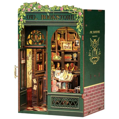 Produktbild von Book Nook Kit - DIY Puppenhaus Häuser, Miniatur Haus Selber Bauen für Erwachsene mit LED-Licht, 3D Puzzle & Buchstütze | Kreatives Bücherregal-Deko