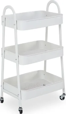 Produktbild von Weißes 3-stöckiges Metallregal auf Rädern 44x31,5x78,5 cm