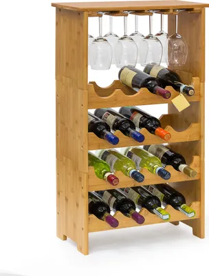 Image de Porte-bouteilles en bambou pour 16 bouteilles et 12 verres RD3871