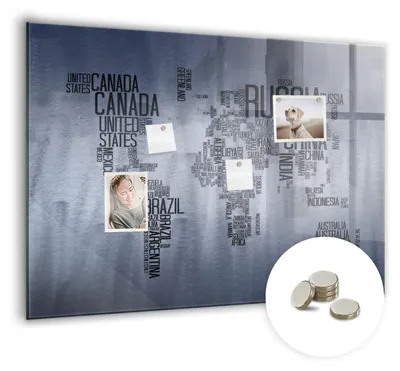 Produktbild von Dekorative Magnettafel 100x70 cm - Magnetwand - für Fotos, Karten und Notizen - Fotowand - Memoboard - Magnetpinnwand - Wanddekoration - Weltkarte mit Untertiteln