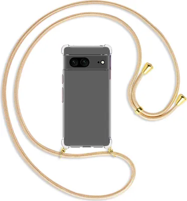 Produktbild von Handykette Backcover-Schutzhülle mit Band (Metall goldfarben) für Google Pixel 7 - Goldkordel