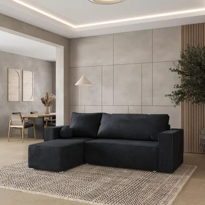 Produktbild von Masseno Ecksofa RAVELO M mit Schlaffunktion L-Form, Sofa mit Bettkasten, Wohnzimmersofa, Couch, Soffa, Bettsofa, Couchgarnitur- Schwarz, MONOLITH 95