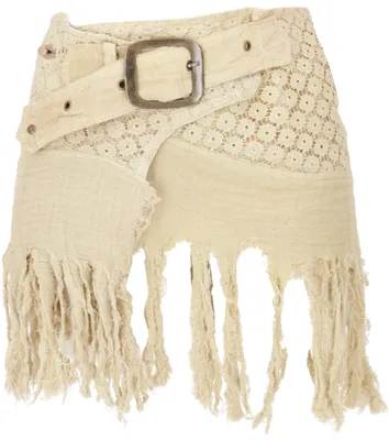 Produktbild von Goa Minirock, Wickelrock, Tribal Cacheur, Hüftschmeichler, Fransenrock - Beige, Damen, Creme-weiß, Baumwolle, Röcke