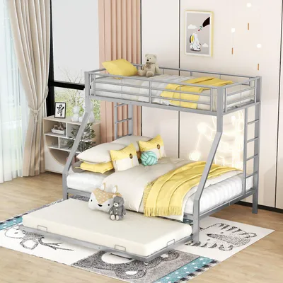 Image de OKWISH Lit Superposé 90/140x200 cm, avec Lit Gigogne et Échelles, Gris