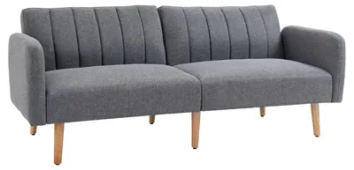 Image de SUGIFT Futon-canapé, tissu polyester imitation lin, couleur grise