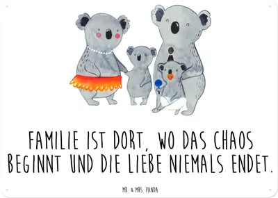 Produktbild von Mr. & Mrs. Panda tafel Koala Familie DIN A6 - Weiß - Geschenk, Koalas, Family, Wandbild, Kinder, Retro Blechschild, Muttertag, Schild, Blechtafel, Mama