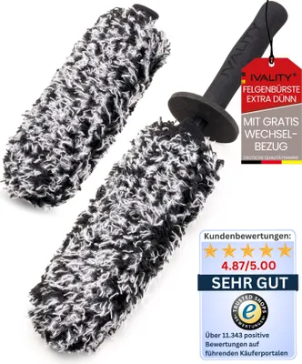 Immagine prodotto di IVALITY® Spazzola per cerchioni in microfibra extra sottile - Pulizia delicata in profondità - Spazzola per cerchioni in microfibra Pulitore per cerchioni in alluminio Cerchi