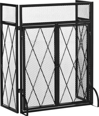 Image de HOMCOM Grille de protection pour cheminée 120 x 79 cm - pare-feu pour cheminée ou poêle - pare-étincelles - barrière de sécurité - 3 volets pliables et porte - métal noir