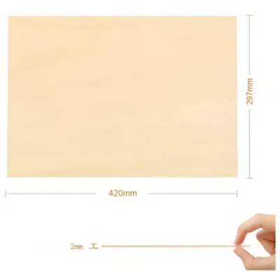 Obrázok produktu pre Dosky z lipového dreva – laserové dosky formátu A3 – 90 kusov – 420 x 297 mm – hrúbka 2 mm – nelakované drevo – vhodné na laserovú gravíru a modelárstvo