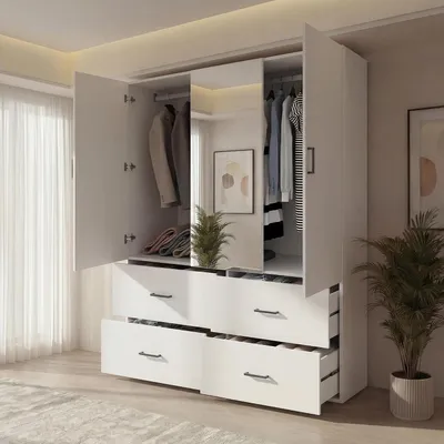 Image de Armoire avec miroir - Armoire de rangement - Pour ranger les vêtements - Deux portes - Largeur : 130 cm - Blanc