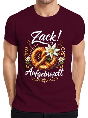 Produktbild von Zackig Aufgebrezelt Brezel Edelweiß Alpen Trachtenshirt Lederhose Herren T-Shirt, Burgundy, 3XL
