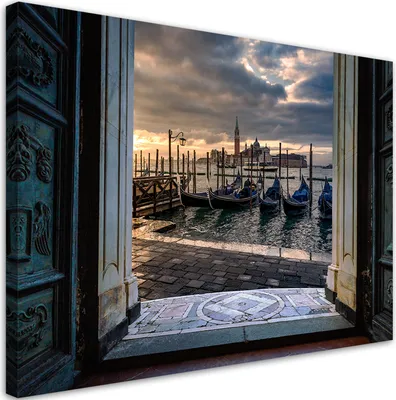 Produktbild von Leinwandbild Blick auf Venedig und Gondeln 120x80 Feeby Grau bild für die wand bereit zum aufhängen