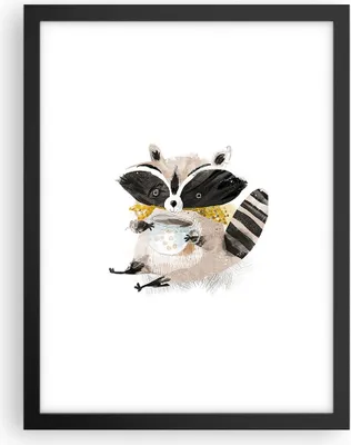Produktbild von Gerahmtes Poster - Schwarzer Rahmen - Waschbär Tasse Kinder - 30x40 cm - Wand Bild - Wanddeko - Wandbilder - Kunstposter - Wandposter - Bilderrahmen - Bilder - Kunstdruck - P2BPA30x40-4716