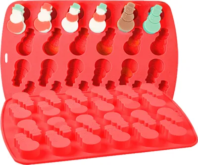 Produktbild von 24 Mulden Süßigkeiten-Schokoladenform, antihaftbeschichtet, Weihnachtssüßigkeiten, Schneeflocke, Schneemann, Kuchenform, hochtemperaturbeständige Keksform