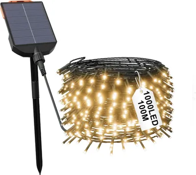 Obrázok produktu pre JOIEYOU 100M solárne rozprávkové svetlá, 1000 LED solárne rozprávkové svetlá teplá biela 13 režimov svetiel s diaľkovým ovládaním pre záhradnú párty balkón terasa svadobná brána dvor stromy dvor dekorácie domu