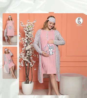 Produktbild von Schwangerschafts Pyjama Set Rosa XXL Umstandsmode Schlafanzug mit Überzieher 3 Teiler C-69
