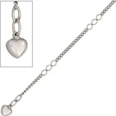 Produktbild von JOBO Fußkettchen Fußkette Herz 925 Sterling Silber rhodiniert 27 cm Karabiner
