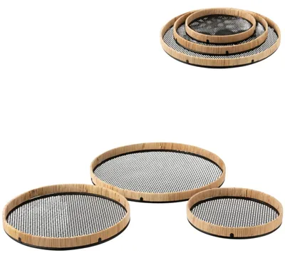 Produktbild von Tablett Rattan & Metall 50 cm | 3er Set rund