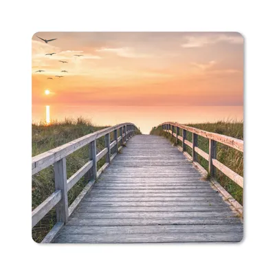 Produktbild von MuchoWow® Mauspad Mousepad Sonnenuntergang - Meer - Weg - Gras - Düne - Vögel 20x20 cm - Mousepads - Maus Mat - Pad - Mausunterlage - Desk Mat - Bureauartikeln