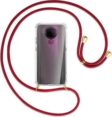 Produktbild von Handykette Backcover-Schutzhülle mit Band (Metall goldfarben) für Nokia 5.4 - dunkelrot