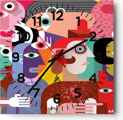 Produktbild von Wanduhr - Quadrat - Glasuhr - Abstraktion modern - 40x40cm - Schleichendes Uhrwerk - Lautlos - zum Aufhängen bereit - Dekoration Modern - Wanddekoration aus Glas - C4AC40x40-3624