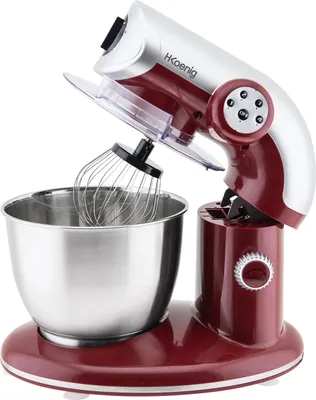 Produktbild von H.Koenig KM80 Küchenmaschine / 5 L Schüssel aus Edelstahl / bis zu 2kg Teig / 3 Aufsätze / 1000 W / 4 Geschwindigkeitsstufen / rot