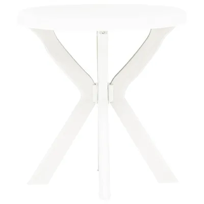 A white round table with a unique cross-shaped base, photographed against a white background.