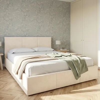 Produktbild von Home Collective Bett Doppelbett Polsterbett Bettgestell mit Lattenrost & Stauraum 120x200 | Bettkasten, Kopfteil mit 3 Paneelen | weicher Samt | Creme