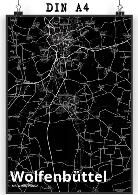 Produktbild von Mr. & Mrs. Panda Bild Wolfenbüttel DIN A4 - Geschenk, typografie poster, drucke, Stadt Dorf Karte Landkarte Map Stadtplan, kunstdruck, Wandbild, wanddeko