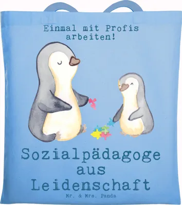 Produktbild von Mr. & Mrs. Panda Schultasche Sozialpädagoge Leidenschaft - Sky Blue - Geschenk, Jutebeutel, Tote Bag, Laptoptasche, Einkaufstasche, Tasche