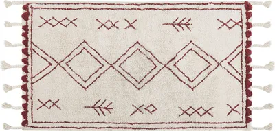 Obrázek produktu pro BELIANI Koberec krémová bílá a červená bavlněný 80 x 150 cm geometrický vzor se střapci orientální boho