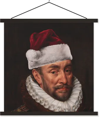 Produktbild von MuchoWow® Textilposter Wilhelm von Oranien - Hut - Weihnachten 90x90 cm mit schwarzem Rahmen - Magnetisches