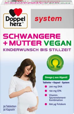 Produktbild von Doppelherz system Schwangere + Mütter vegane Tabletten und Kapseln für Kinderwunsch und Stillzeit, 60 St. Tabletten
