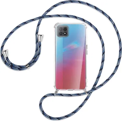 Produktbild von Handykette Backcover-Schutzhülle mit Band (Metall silberfarben) für Oppo A73 5G - Blautöne