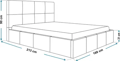A diagram of a bed with dimensions.