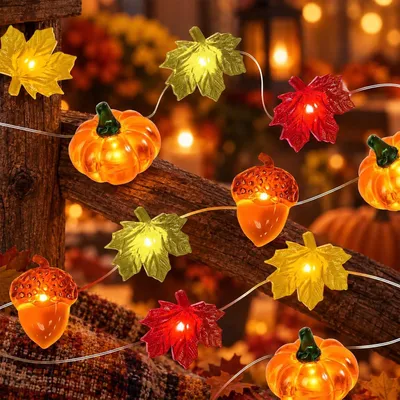 Obrázek produktu pro Podzimní světelná girlanda - žaludy - listy javoru - dýně - 3 metry - 30 LED diod