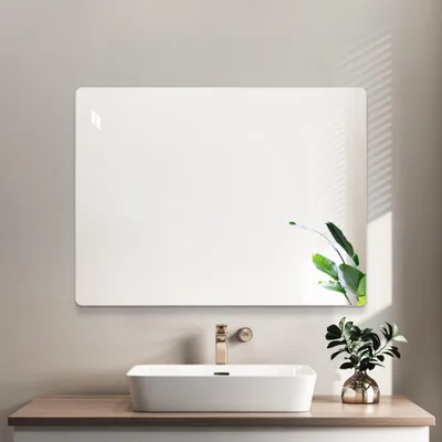 Produktbild von 100x75 cm Rahmenloser Wandspiegel – HD Kupferfreier Badespiegel, Moderner Schminktisch Spiegel / Schlafzimmer Spiegel / Flur Spiegel, Vertikal oder Horizontal hängbarer Dekospiegel mit Splitterschutzfolie