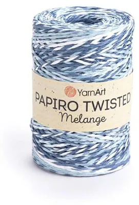 Produktbild von YarnArt Papiro Twisted Melange 2311 leichte Papier-Raffia 100g/170m Blau-Jeans-Weiß