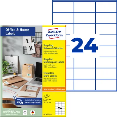Immagine prodotto di AVERY Zweckform LR3475-10 240 etichette bianche 70,0 x 36,0 mm