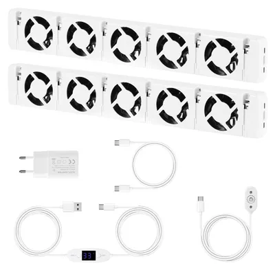 Image de Ensemble de 2 boosters de radiateur Vigevee, comprenant chacun 5 ventilateurs, de 47 cm, avec régulateur de température, pour une hauteur de 150 à 200 cm