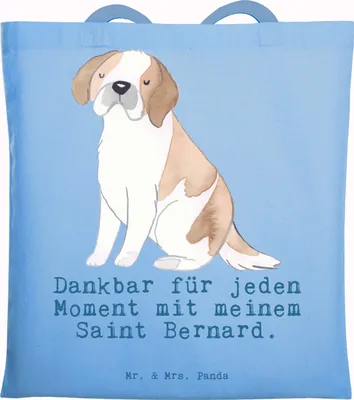 Produktbild von Mr. & Mrs. Panda Tote Bag Saint Bernard Moment - Sky Blue - Geschenk, Einkaufstasche, Chien Du Saint-Bernard, Dog, Tasche, St. Bernhardshund, totebag, Schultasche, Uni