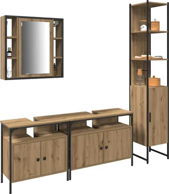 Zdjęcie produktu dla vidaXL Zestaw mebli łazienkowych z półką 4 szt. Materiał drewnopochodny dąb Artisan