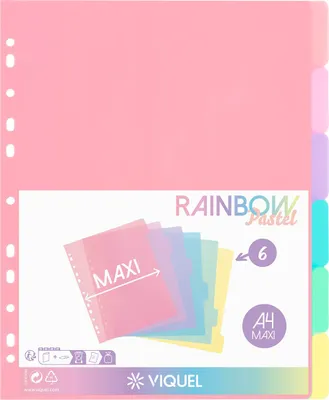Zdjęcie produktu dla Viquel - Zestaw 6 segregatorów Rainbow w pastelowych kolorach - format maxi (24,5 x 30,5 cm) - do formatu A