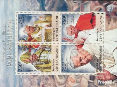 Produktbild von Briefmarken Zentralafrikanische Republik 2013 Mi 4146-4149 Kleinbogen (kompl. Ausgabe) postfrisch Papst Benedikt XVI.